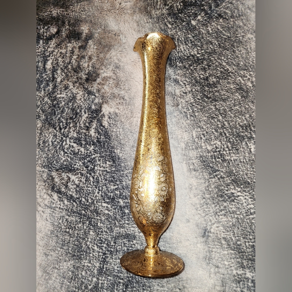 Mid Century Modern 22k GOLD Overlay Lotus Flower Texture